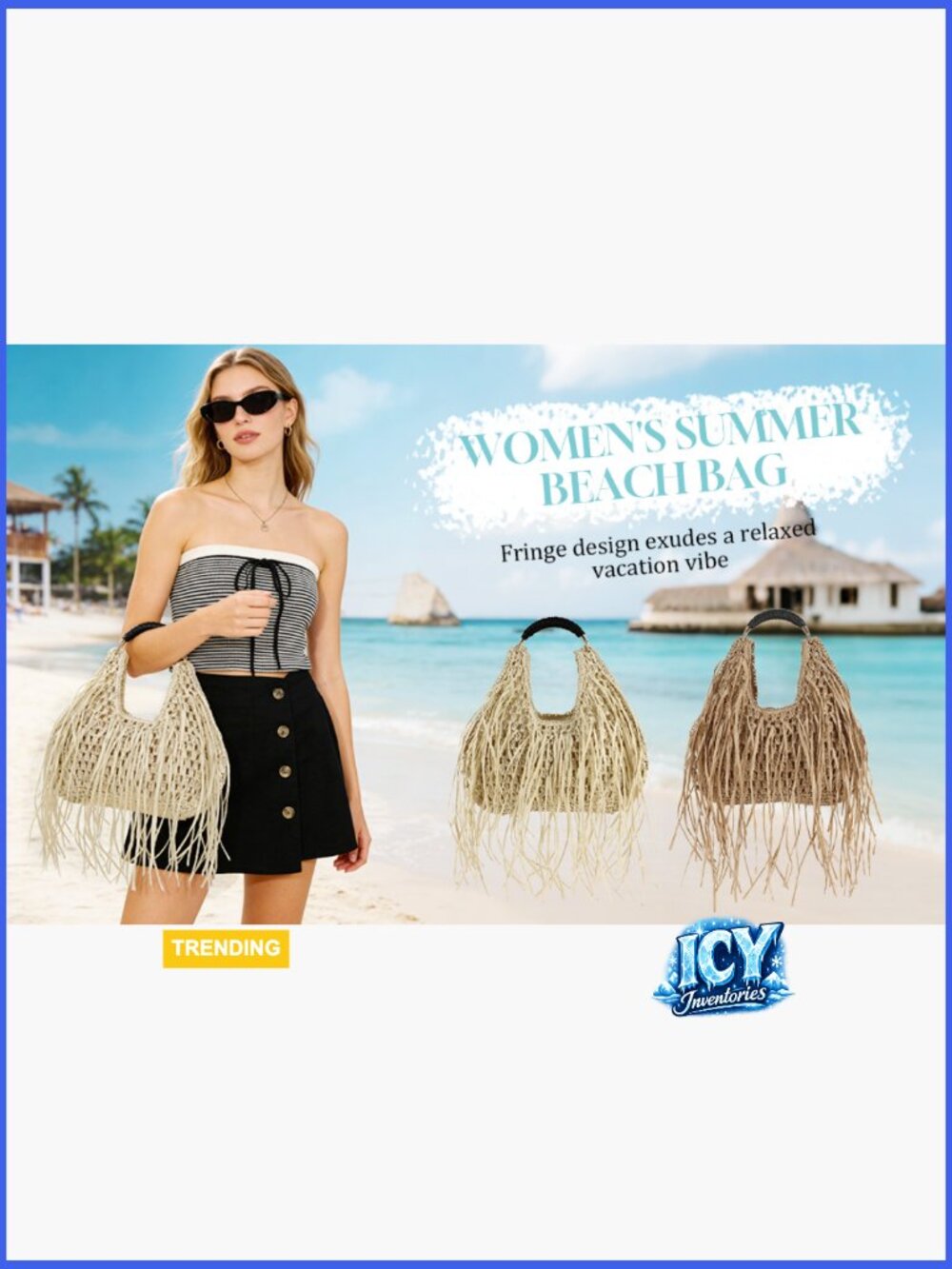 Straw Tassel Beach Bag Lightweight Woven Tote Handbag Fringe Summer Clutch - Picture 7 of 7